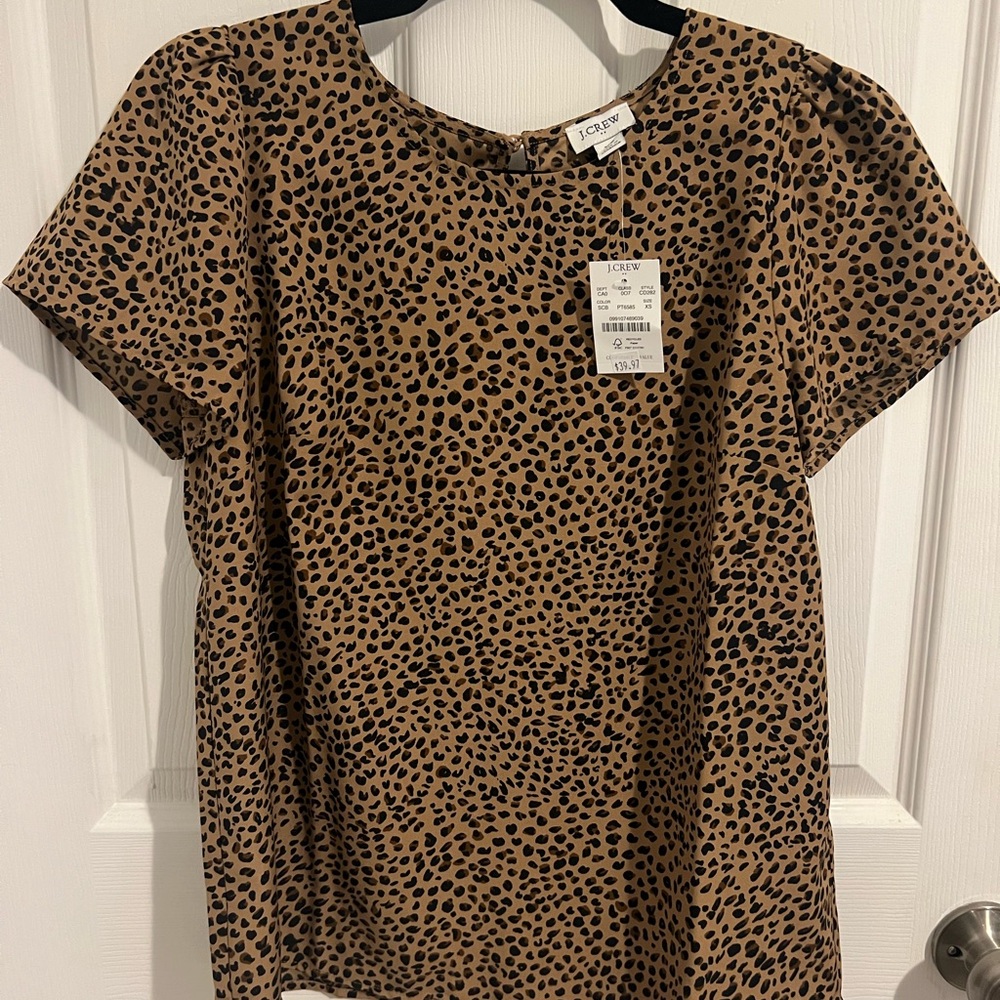 J. Crew Tan and Cream Flutter Sleeve Blouse